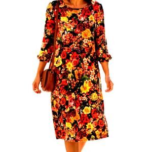 L Show XL Multicolor Floral Women's Long Sleeves Dress Miss Size 16 18 Extra